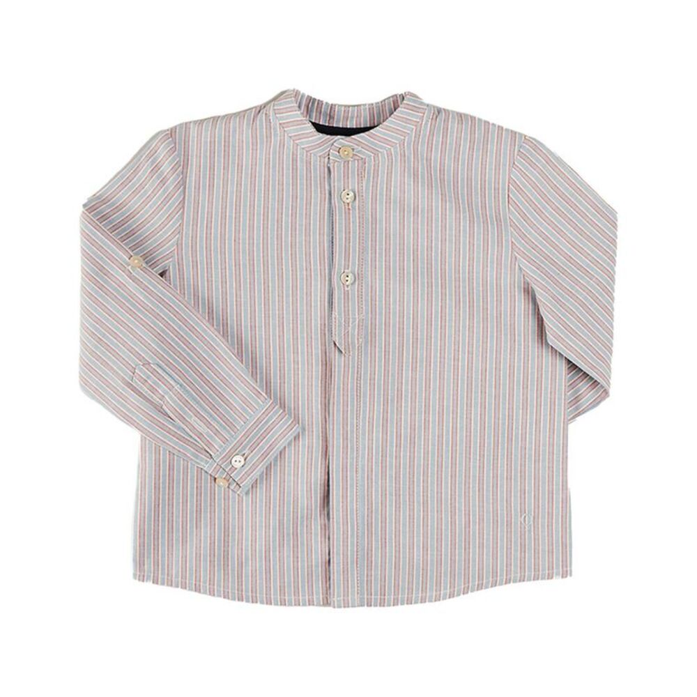 Pepa London Boys  Beaufort Striped Mao Collar Shirt, Blue